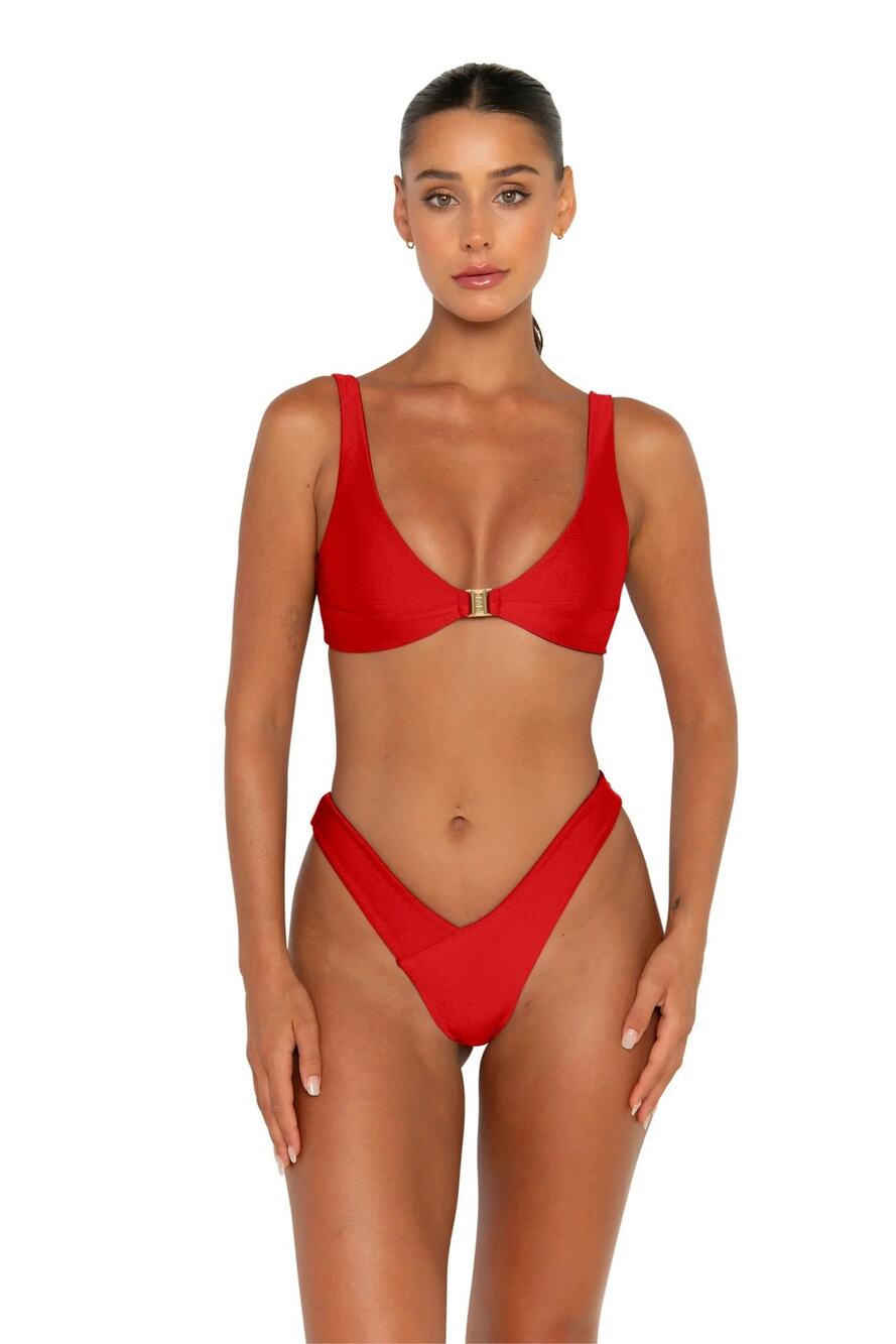 FAE Swim Kendall Supportive Scoop Clasp Bikini Top - Hibiscus - Sz Large NWT